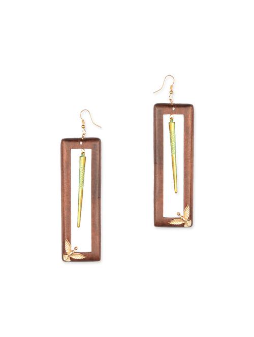 Brown embellished metal drop earrings - 13087846 - Very Small Image - 1
