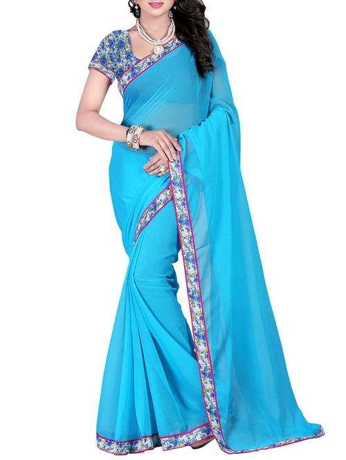 blue color georgette bollywood saree with blouse - 13091928 - Very Small Image - 1