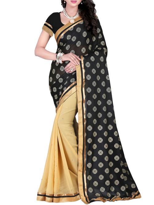 beige and black georgette bollywood saree with blouse - 13091930 - Very Small Image - 1