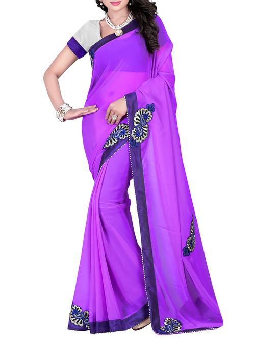purple color georgette bollywood saree with blouse - 13091931 - Very Small Image - 1