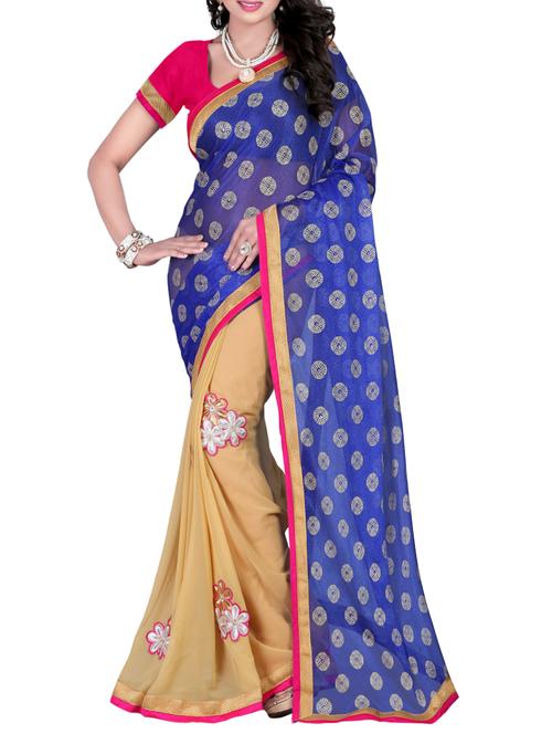 beige and blue bollywood saree with blouse - 13091933 - Very Small Image - 1