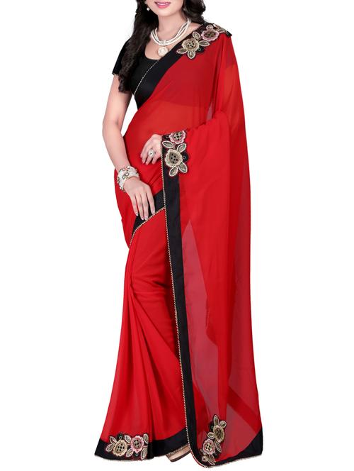 red georgette bollywood saree with blouse - 13091934 - Very Small Image - 1
