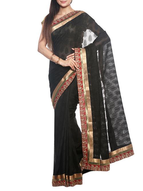 black georgette woven saree with blouse - 13092003 - Very Small Image - 1