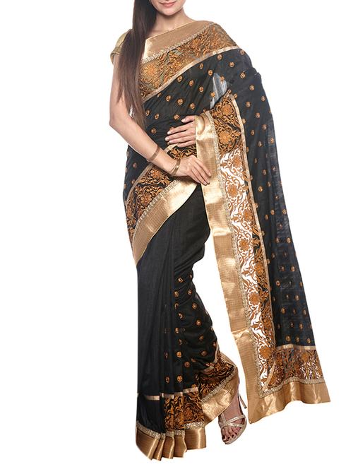 black silk embroidered saree with blouse - 13092026 - Very Small Image - 1