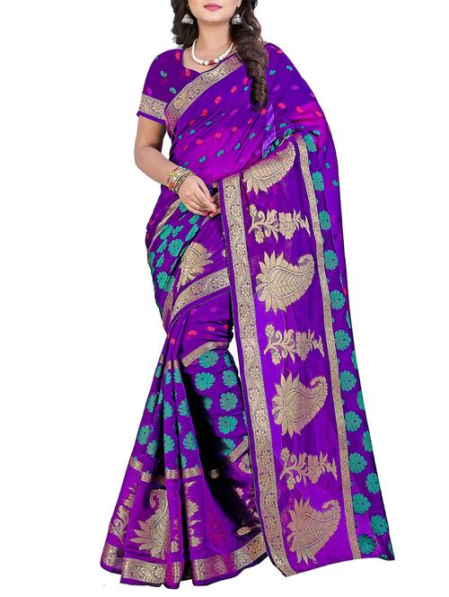 purple silk saree with blouse - 13092719 - Very Small Image - 1