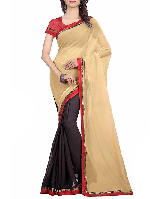 brown silk half and half saree with blouse - 13092725 - Very Small Image - 1