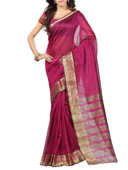 magenta silk bordered saree with blouse - 13092753 - Very Small Image - 1