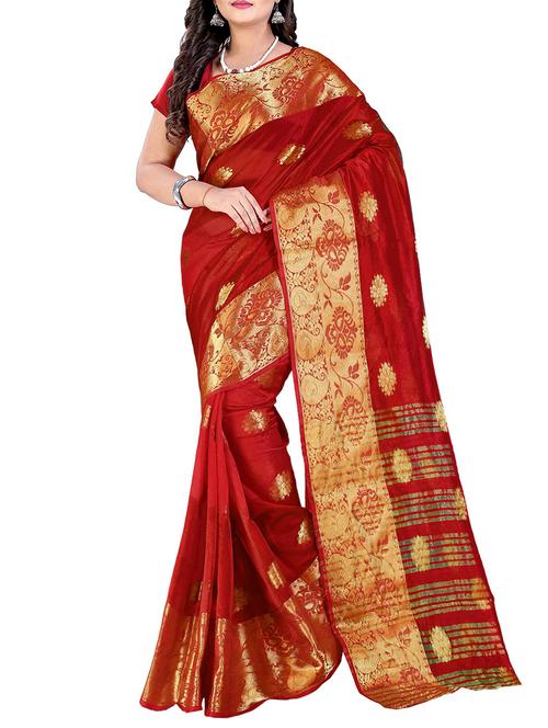 orange silk saree with blouse - 13092757 - Very Small Image - 1