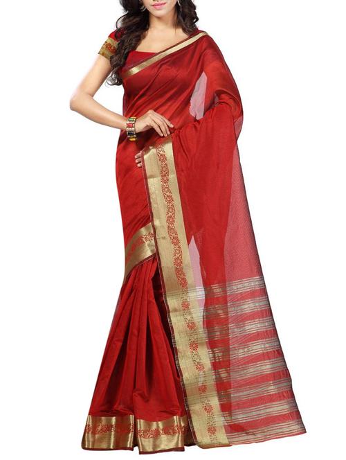 red silk bordered saree with blouse - 13092808 - Very Small Image - 1
