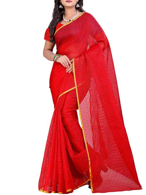 red silk plain saree with blouse - 13092821 - Very Small Image - 1
