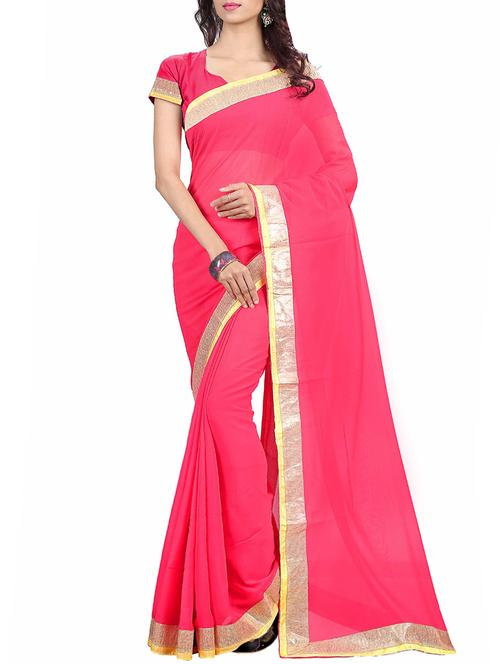 pink silk bordered saree with blouse - 13092839 - Very Small Image - 1