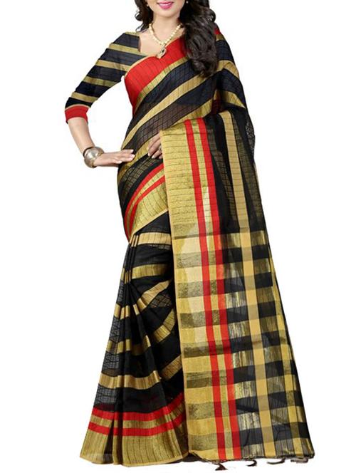 black silk saree with blouse - 13092858 - Very Small Image - 1