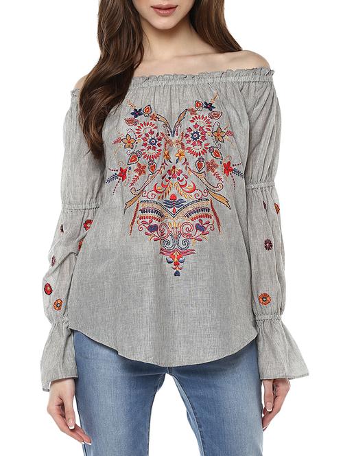 grey striped cotton top - 13096690 - Very Small Image - 1