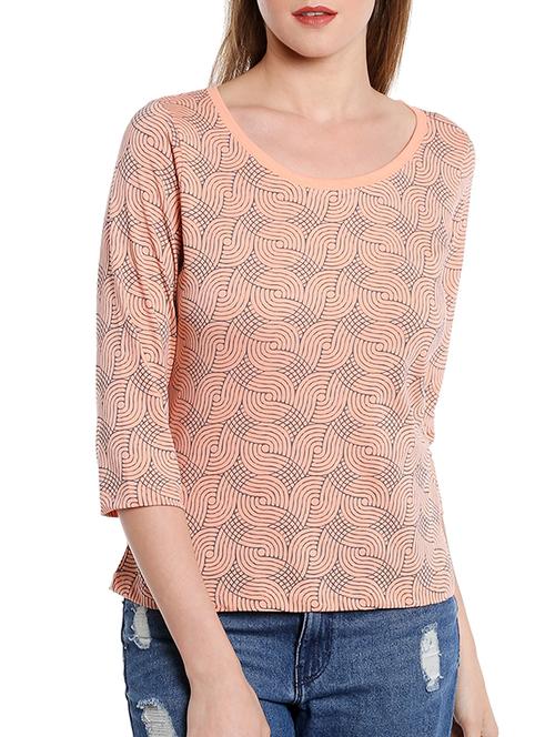 peach printed cotton regular tee - 13097647 - Very Small Image - 1