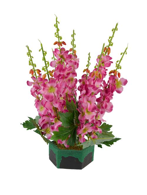 Thefancymart Artificial flowers arrangement of Orchid Flowers (size 15 inchs/38 cms) with Wood Hexagun Pot - 1222 - 13098074 - Very Small Image - 1