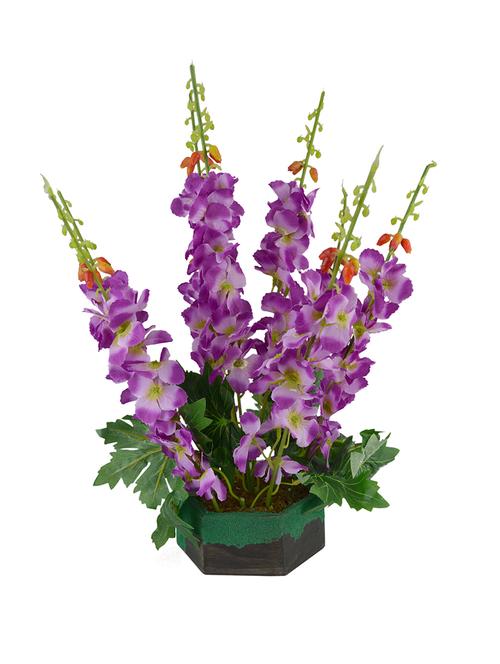 Thefancymart Artificial flowers arrangement of Orchid Flowers (size 15 inchs/38 cms) with Wood Hexagun Pot - 1224 - 13098076 - Very Small Image - 1