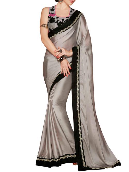 grey georgette bordered saree with blouse - 13098152 - Very Small Image - 1
