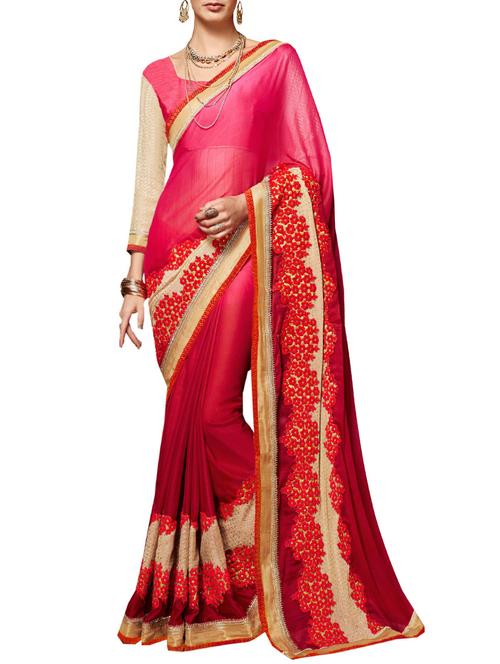 ombre floral embroidered saree with blouse - 13098180 - Very Small Image - 1