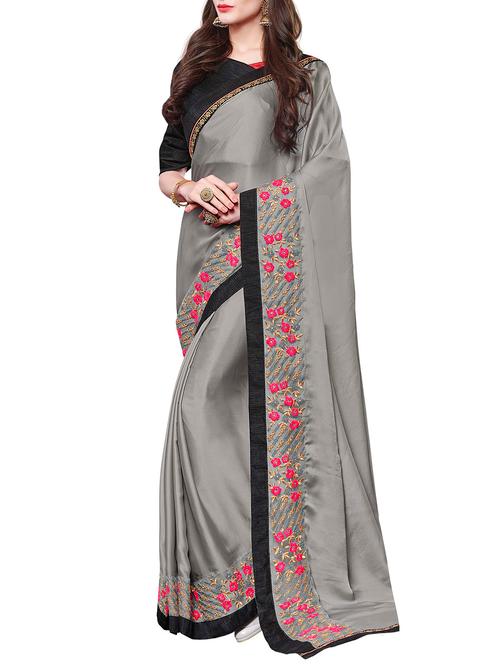 floral embroidered lace border saree with blouse - 13098234 - Very Small Image - 1