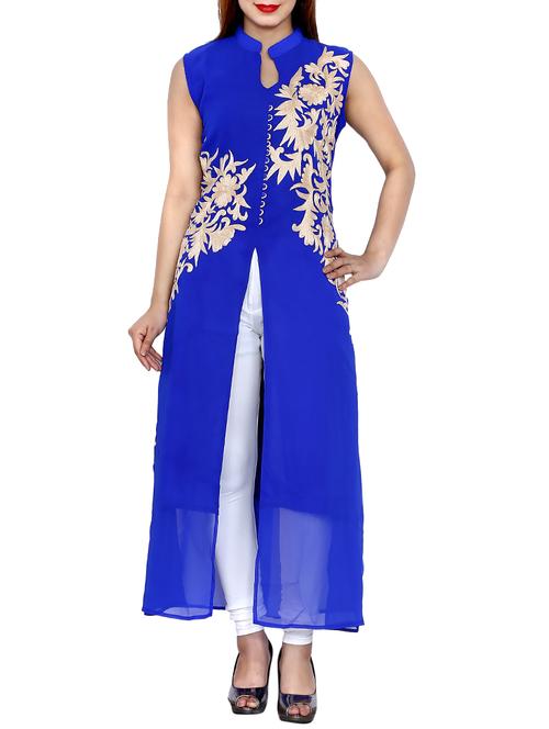 Embroidered high slit kurta - 13098366 - Very Small Image - 1