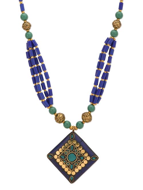 blue embellished brass necklace - 13099852 - Very Small Image - 1