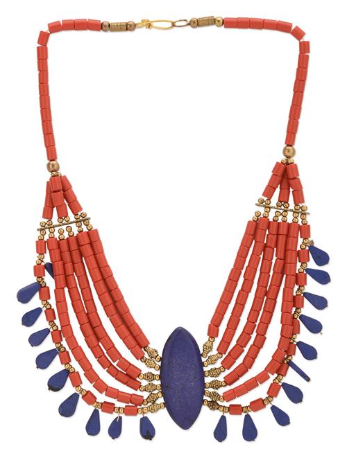 coral multilayered beads embellished necklace - 13099883 - Very Small Image - 1