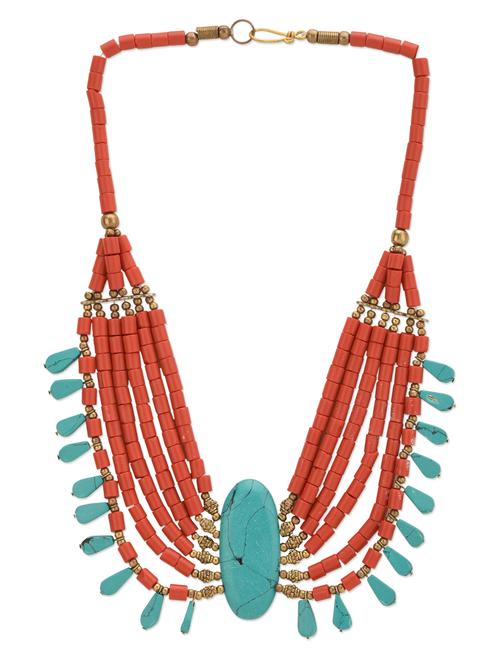 coral multilayered beads embellished long necklace - 13099884 - Very Small Image - 1