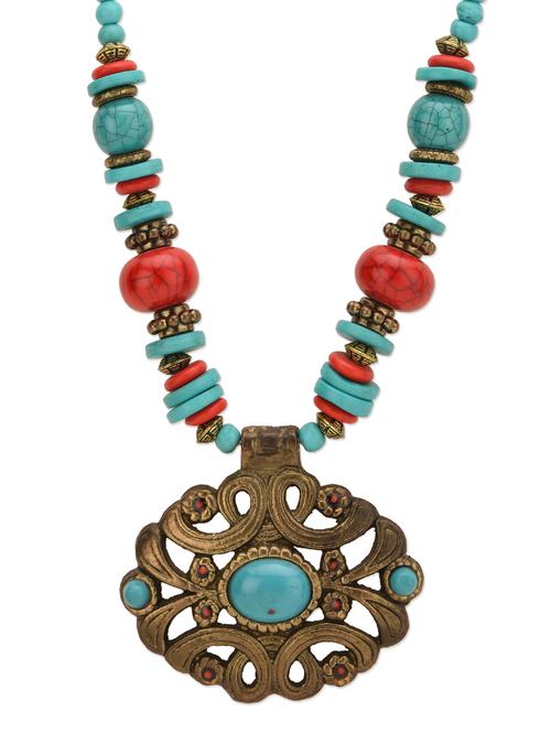 multicoloured embellished brass necklace - 13099923 - Very Small Image - 1