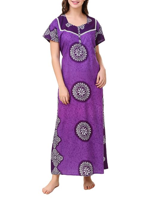 purple printed cotton gown - 13101984 - Very Small Image - 1