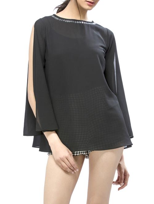 black crepe a line top - 13103069 - Very Small Image - 1