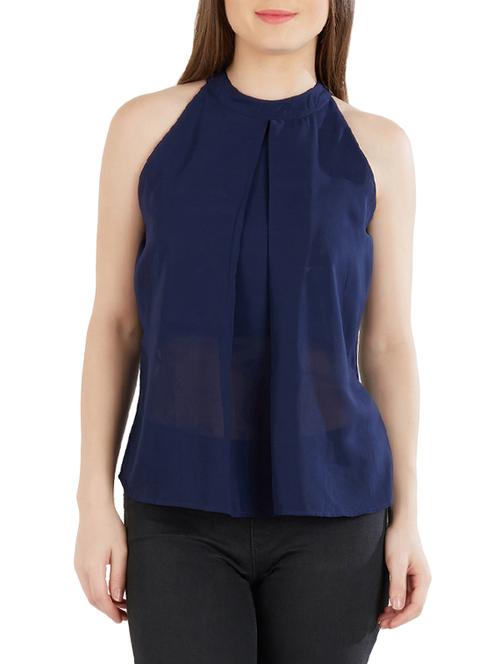blue poly georgette a line top - 13103072 - Very Small Image - 1