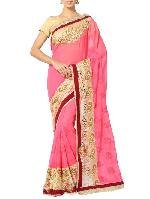 pink color embroidered georgette saree with blouse - 13103201 - Very Small Image - 1