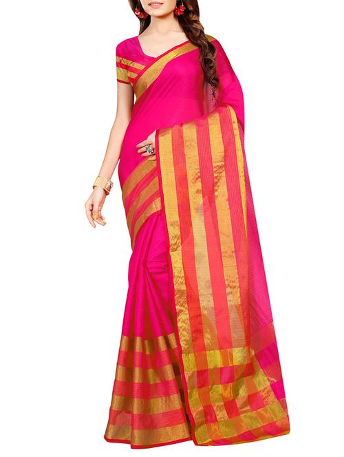 pink cotton blend saree with blouse - 13103751 - Very Small Image - 1