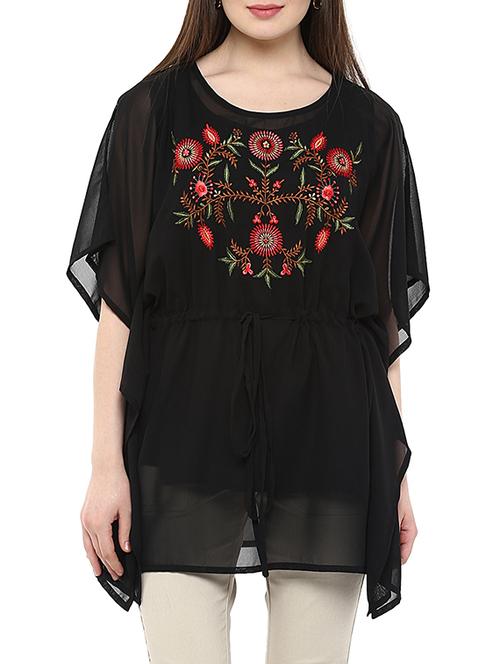 black embroidered  kaftan top  - 13103800 - Very Small Image - 1