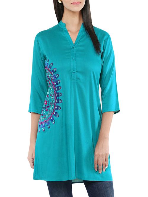 blue embroidered rayon tunic - 13103823 - Very Small Image - 1