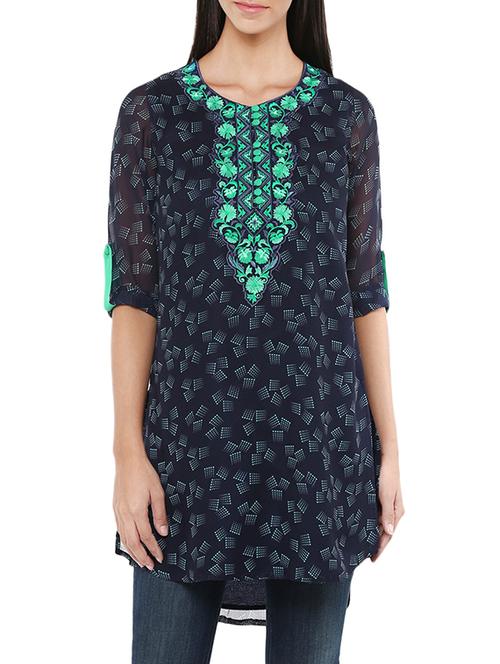blue embroidered georgette tunic - 13103828 - Very Small Image - 1