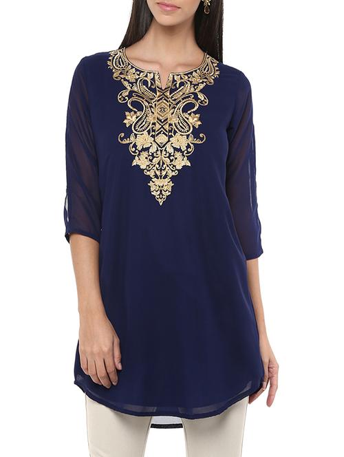 blue georgette straight kurti - 13103855 - Very Small Image - 1