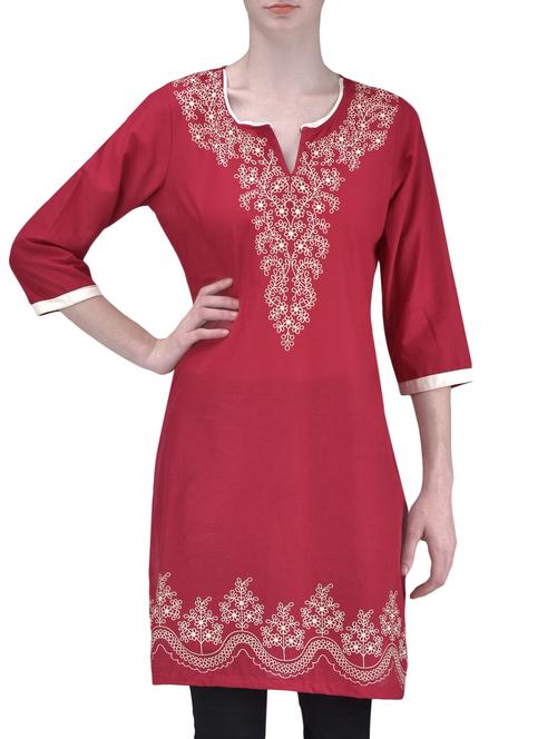 maroon cotton printed kurta - 1310386 - Very Small Image - 1