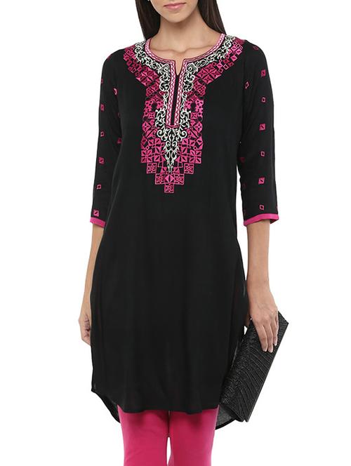 black rayon high-low kurta - 13103866 - Very Small Image - 1