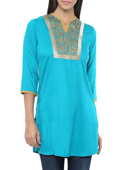 blue viscose straight kurta - 13103871 - Very Small Image - 1