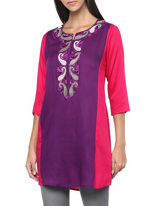 pink viscose straight kurti - 13103881 - Very Small Image - 1