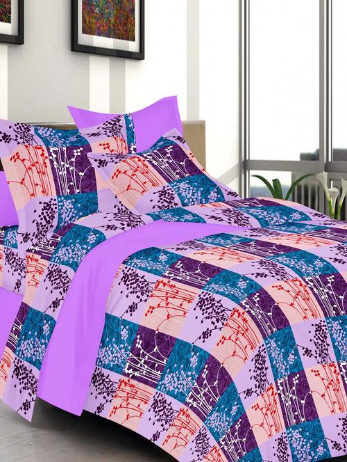 always plus purple checkered cotton bedsheet (1 double bedsheet with 2 pillow cover)with tc160 - 13110010 - Very Small Image - 1