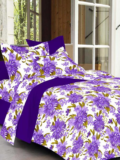 always plus purple floral cotton bedsheet (1 double bedsheet with 2 pillow cover)with tc160 - 13110027 - Very Small Image - 1