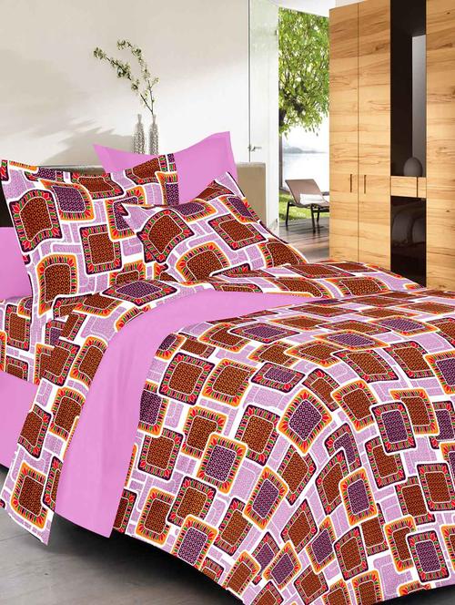 always plus brown check cotton bedsheet (1 double bedsheet with 2 pillow cover)with tc160 - 13110035 - Very Small Image - 1