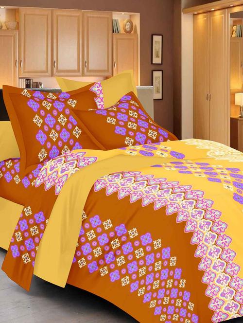 always plus yellow floral cotton bedsheet (1 double bedsheet with 2 pillow cover)with tc160 - 13110044 - Very Small Image - 1