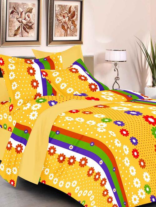 always plus yellow floral cotton bedsheet (1 double bedsheet with 2 pillow cover)with tc160 - 13110053 - Very Small Image - 1