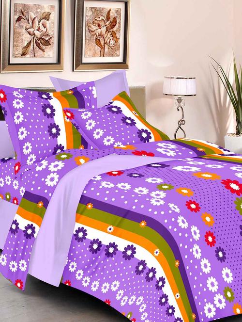 always plus purple floral cotton bedsheet (1 double bedsheet with 2 pillow cover)with tc160 - 13110054 - Very Small Image - 1
