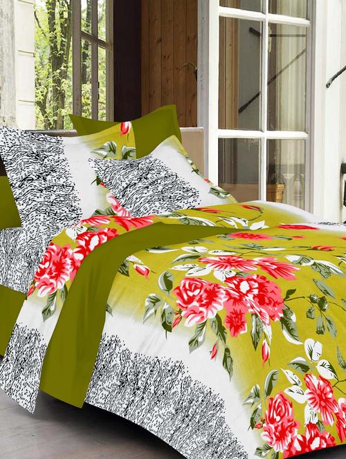 always plus green floral cotton bedsheet (1 double bedsheet with 2 pillow cover)with tc160 - 13110082 - Very Small Image - 1