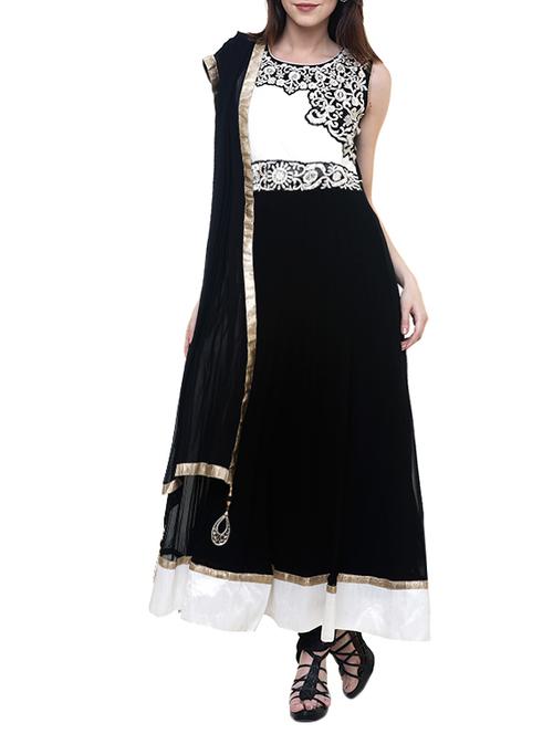 black viscose embellished anarkali suit - 13111016 - Very Small Image - 1