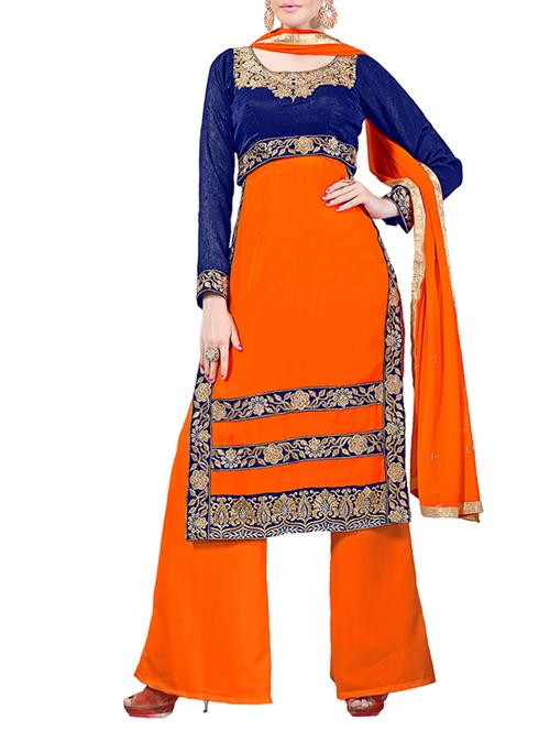 orange embroidered  palazzo suits dress material - 13111290 - Very Small Image - 1